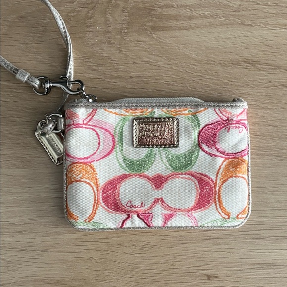 Coach Signature Canvas Wristlet with Pink, Orange, and Green Accents - Picture 2 of 3